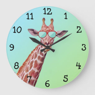 Grande Horloge Ronde Girafe fantaisiste portant des lunettes de soleil