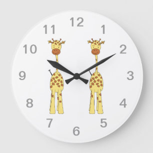 Grande Horloge Ronde Girafe mignonne grande. Animal de bande dessinée