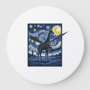 Grande Horloge Ronde Girafe Nuit Étoilée Vintage
