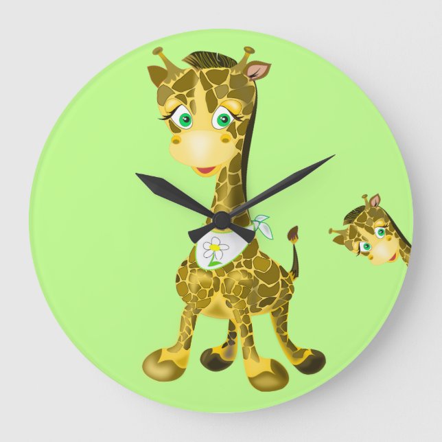 Grande Horloge Ronde Giraffe Bébé mignonne (Recto)