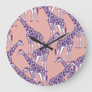 Grande Horloge Ronde Giraffe Zones colorées Vintage Safari Illustration