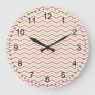 Grande Horloge Ronde Girl Pink et Lime Chevron