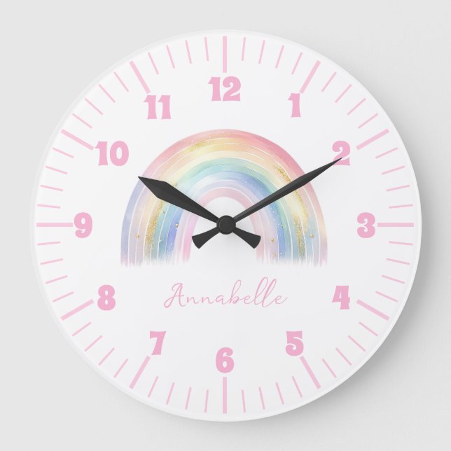 Grande Horloge Ronde Girl Room Cute Boho Rainbow (Recto)