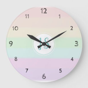 Grande Horloge Ronde Girl's Cute Rainbow Color Pastel Monogram