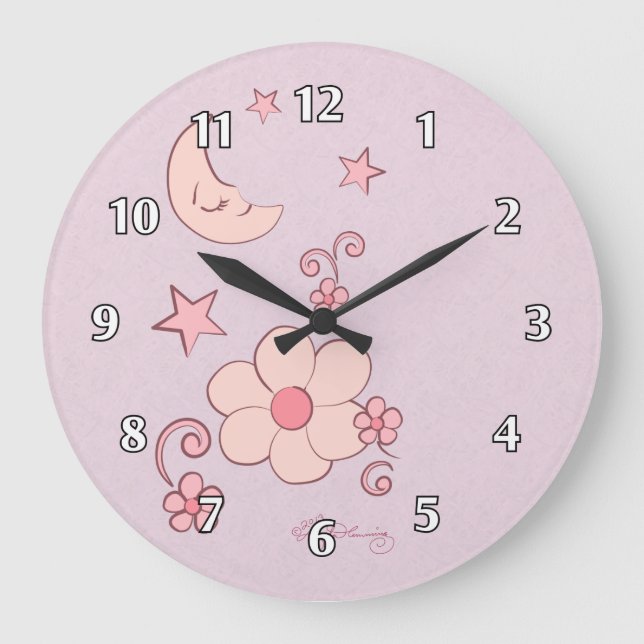 Grande Horloge Ronde Girly Pink Moon and Stars (Recto)