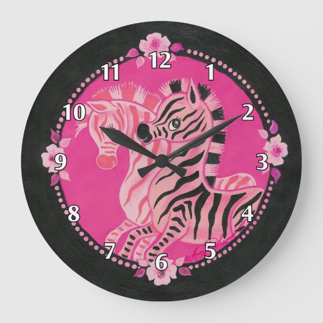 Grande Horloge Ronde Girly Pink Zebras (Recto)