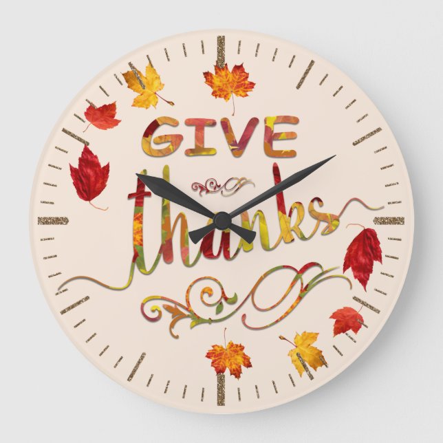 Grande Horloge Ronde Give Thanks Fall Rustic Thanksgiving Monogram (Recto)