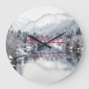 Grande Horloge Ronde Glace et neige   Pont rouge en hiver, Japon