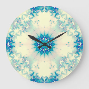 Grande Horloge Ronde Glaçons Blue Winter Snowflake No Numbers