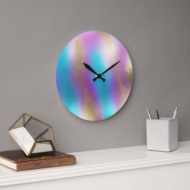 Grande Horloge Ronde Glam arc-en-ciel Iridescendant (Bureau)