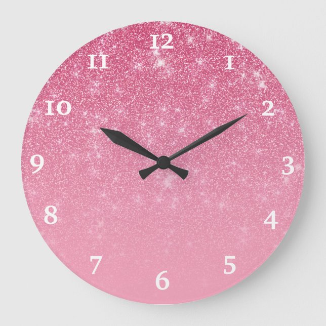 Grande Horloge Ronde Glam Chic Sparkly Ombre, Parties scintillant rose  (Recto)