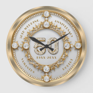 Grande Horloge Ronde Glam Diamond & Gold Frame 50e anniversaire de Mari
