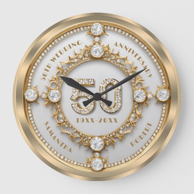 Grande Horloge Ronde Glam Diamond & Gold Frame 50e anniversaire de Mari (Recto)