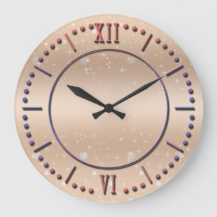 Grande Horloge Ronde Glamore or métal brillant, gradient, étoiles
