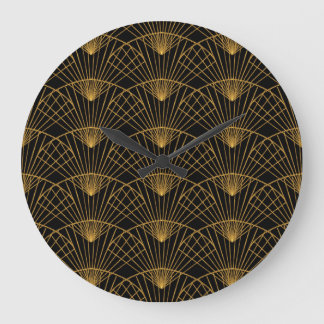 Grande Horloge Ronde Glamour Art Déco : Ventilateur D'Or.