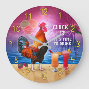 Grande Horloge Ronde Gloussement tropical drôle du poulet   de coq de
