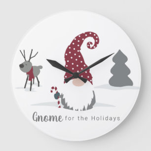 Grande Horloge Ronde Gnome et Reindeer Scandinavian Tomte design