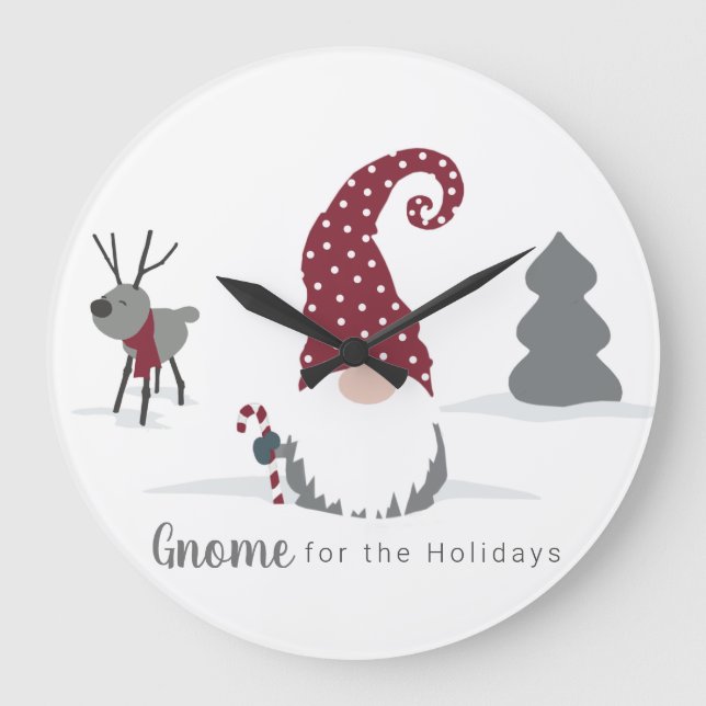 Grande Horloge Ronde Gnome et Reindeer Scandinavian Tomte design (Recto)