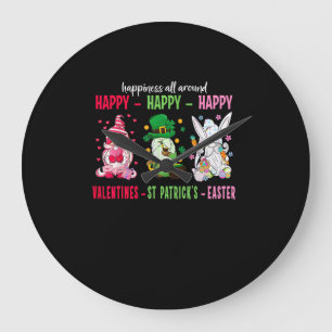 Grande Horloge Ronde Gnome Happy Valentine St Patrick Bonheur de Pâques