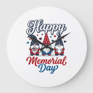Grande Horloge Ronde Gnome patriotique Bonne Fête des Morts Vintage T-S