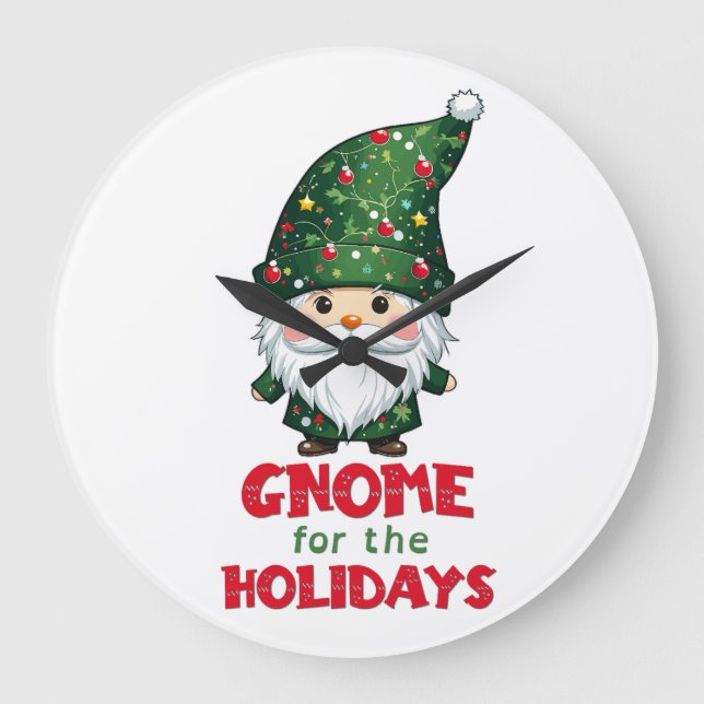 Grande Horloge Ronde Gnome Pour Les Vacances Drôle & Adorable Noël (Recto)