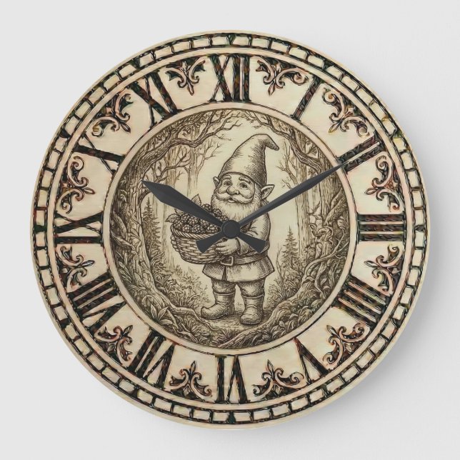 Grande Horloge Ronde Gnome Wall Clock –  Farmhouse Decor (Recto)