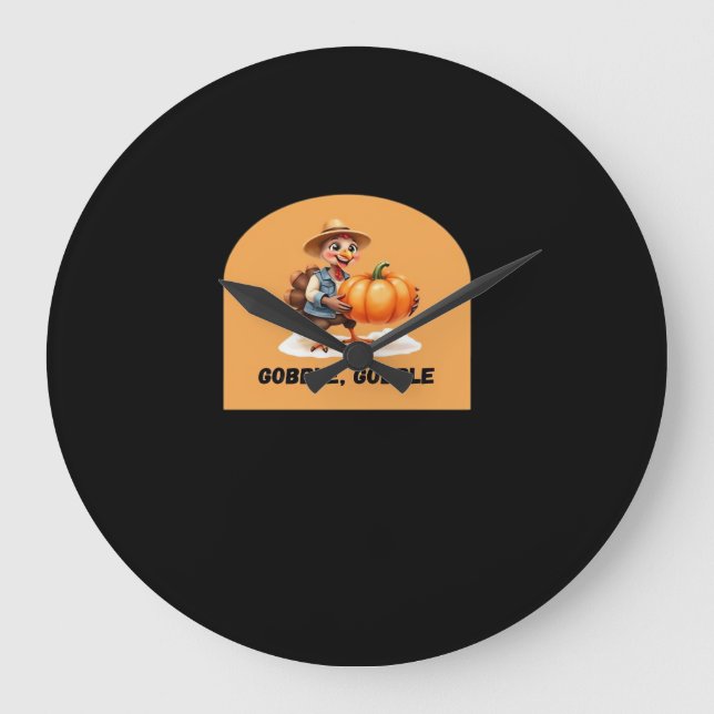 Grande Horloge Ronde Gobble, Gobble Thanksgiving Turquie avec Cl Citrou (Recto)