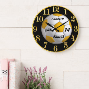 Grande Horloge Ronde Gold and Black soccer clock with Player Nom