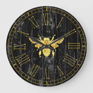 Grande Horloge Ronde Gold Bee Votre Arrière - plan de couleur