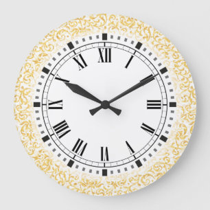 Grande Horloge Ronde Gold Blanc Floral Damask William Morris Inspiré