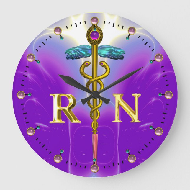 Grande Horloge Ronde GOLD CADUCEUS REGISTERED NURSE SYMBOL,Blue Purple (Recto)