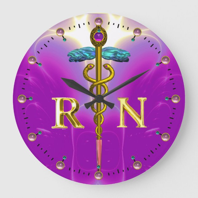 Grande Horloge Ronde GOLD CADUCEUS SYMBOLE INFIRMIER ENREGISTRÉ, Pink F (Recto)