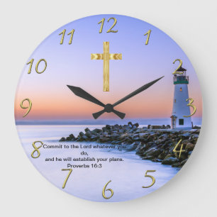 Grande Horloge Ronde Gold Christian Faith croise avec Où je vais aujour