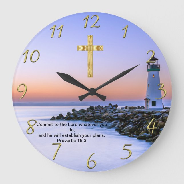 Grande Horloge Ronde Gold Christian Faith croise avec Où je vais aujour (Recto)