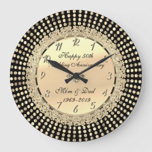 Grande Horloge Ronde Gold Dots, Black 50th Wedding Anniversary