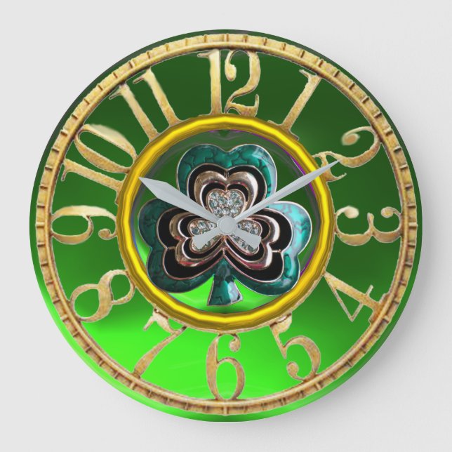 Grande Horloge Ronde Gold Emerald Green Bijou Shamrock St Patrick's Day (Recto)