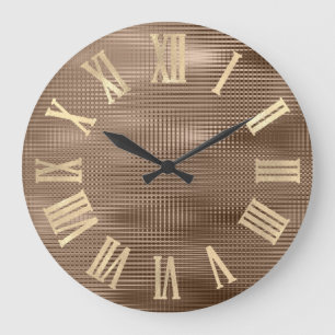 Grande Horloge Ronde Gold Faux Bronze Stripes Métallic Roman Numéros