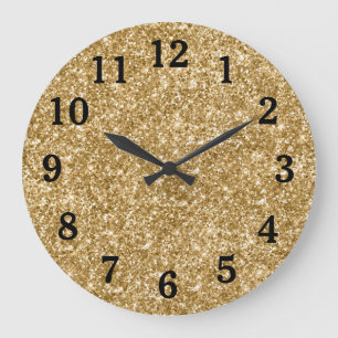 Grande Horloge Ronde Gold Glitter Photo Black Numbers
