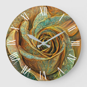 Grande Horloge Ronde Gold Green Magnifique rêve d'art Rose unique
