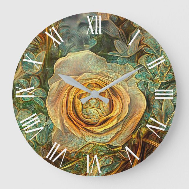 Grande Horloge Ronde Gold Green Popular Unique Rose Art Dream (Recto)