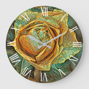 Grande Horloge Ronde Gold Green Unique Rose Art Dream