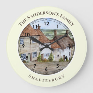 Grande Horloge Ronde Gold Hill Shaftesbury Dorset Peinture à l'aquarell