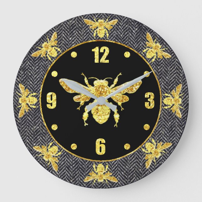 Grande Horloge Ronde Gold Honey Bee Personnaliser (Recto)