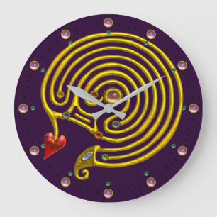 Grande Horloge Ronde GOLD HYPER LABYRINTHE PINK GEMSTONES Purple Yellow
