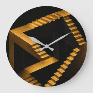 Grande Horloge Ronde Gold Impossible Stairs Optical Illusion Clock