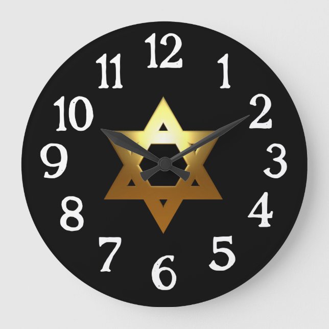 Grande Horloge Ronde Gold Jewish Star Arrière - plan noir (Recto)