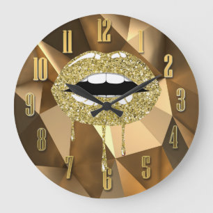 Grande Horloge Ronde Gold Luxury Beauty Glam Parties scintillant Lèvres