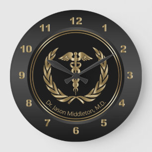Grande Horloge Ronde Gold Medical Symbole
