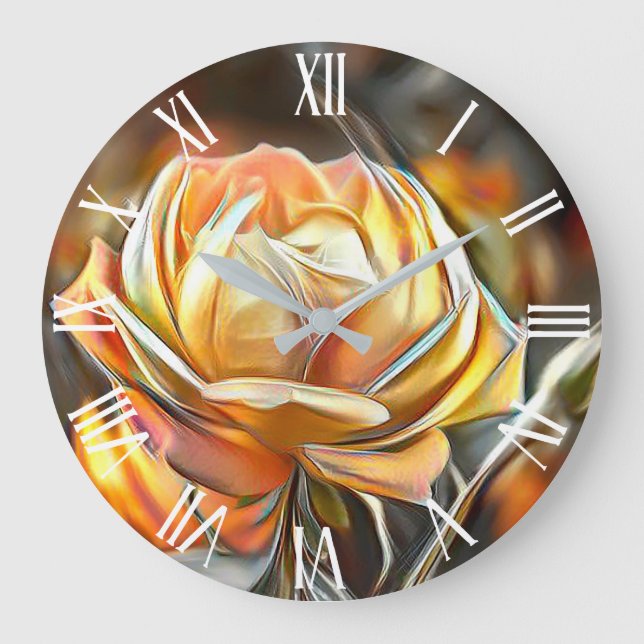 Grande Horloge Ronde Gold Orange Elegant Unique Rose Art Dream (Recto)