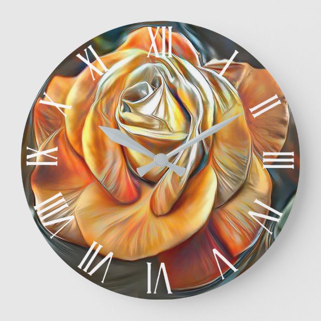 Grande Horloge Ronde Gold Orange Moderne Unique Rose Art Dream (Recto)